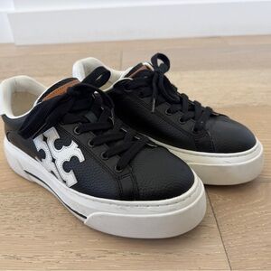Tory Burch Black and White Leather Platform Sneakers size 7.5
